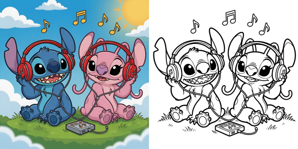 16 ディズニースティッチとエンジェル 塗り絵：無料ダウンロード＆印刷