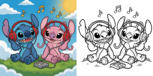 ディズニースティッチとエンジェル 塗り絵 ft