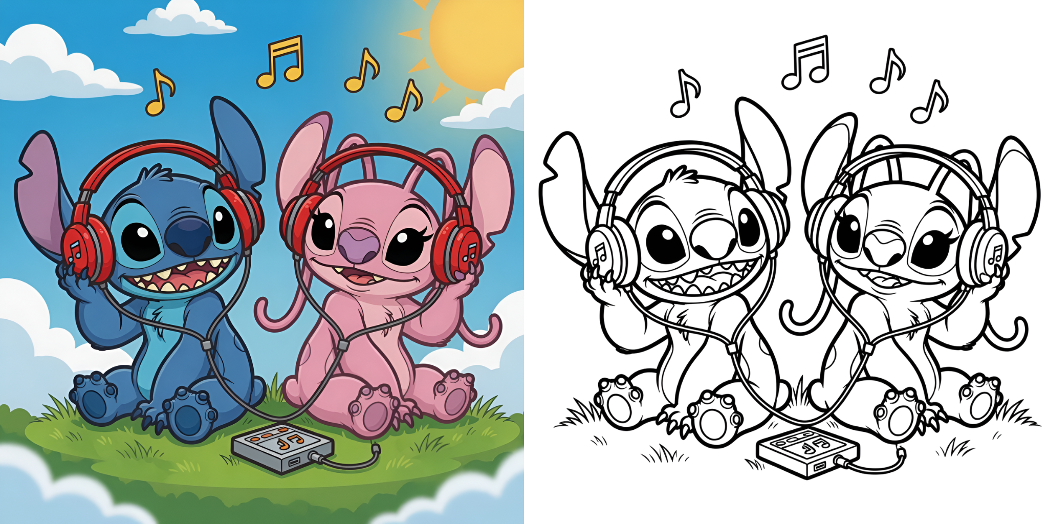 ディズニースティッチとエンジェル 塗り絵 ft