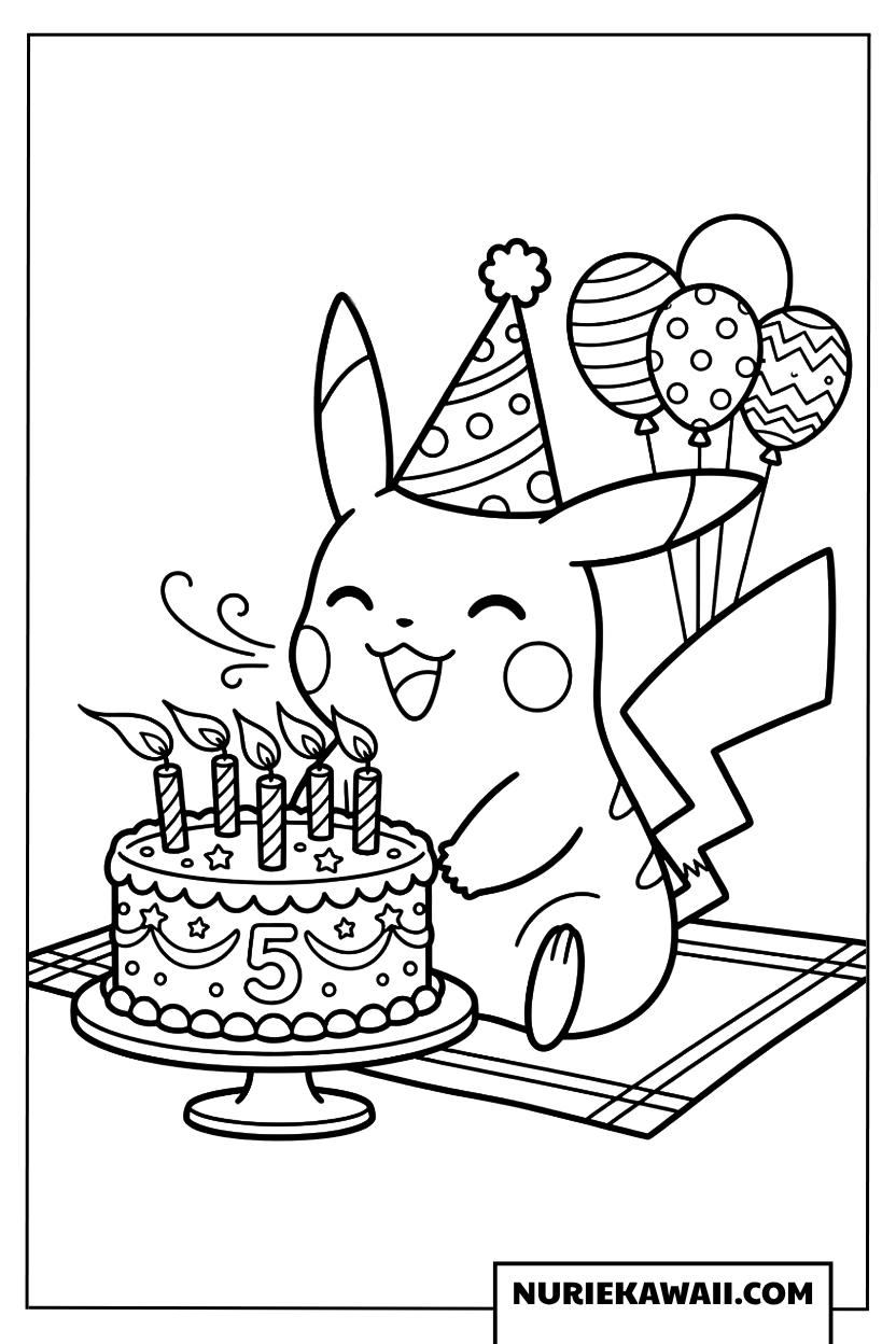 ピカチュウ ケーキろうそく祝い 塗り絵