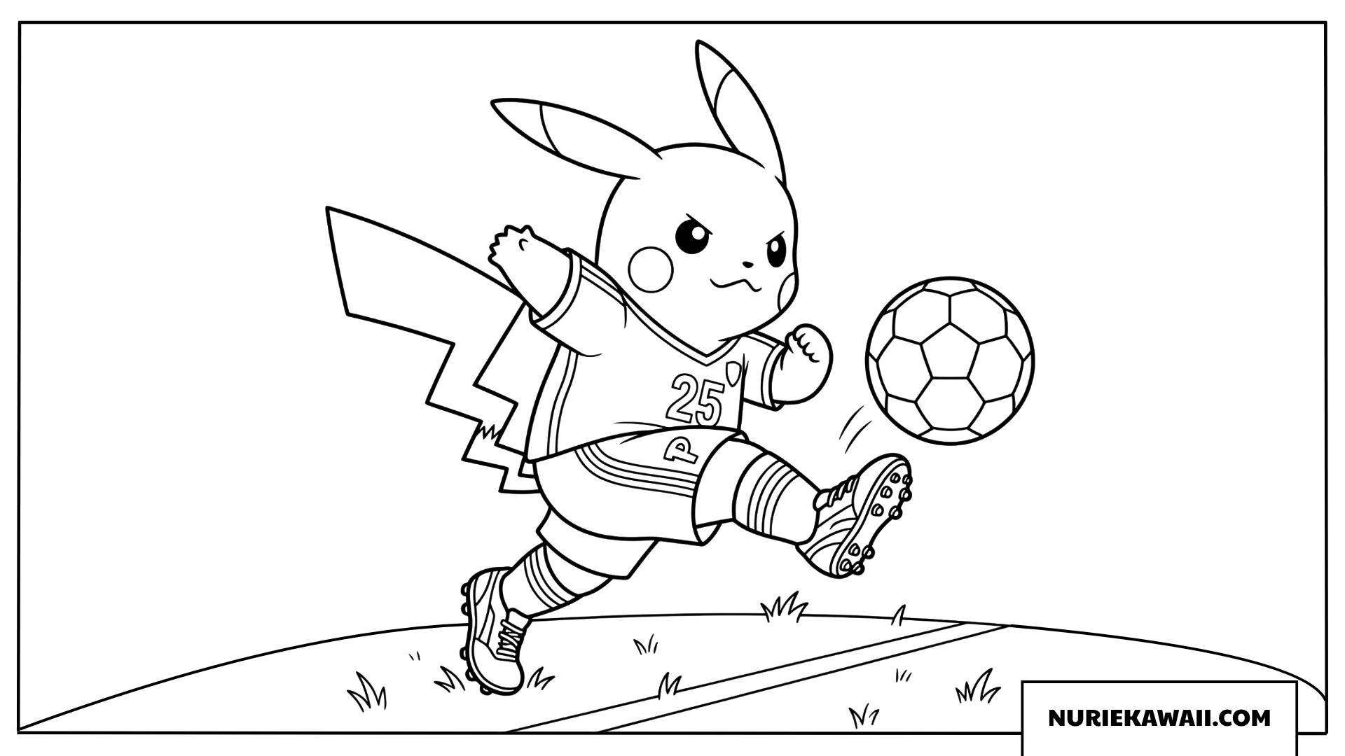 ピカチュウ サッカーキック 塗り絵