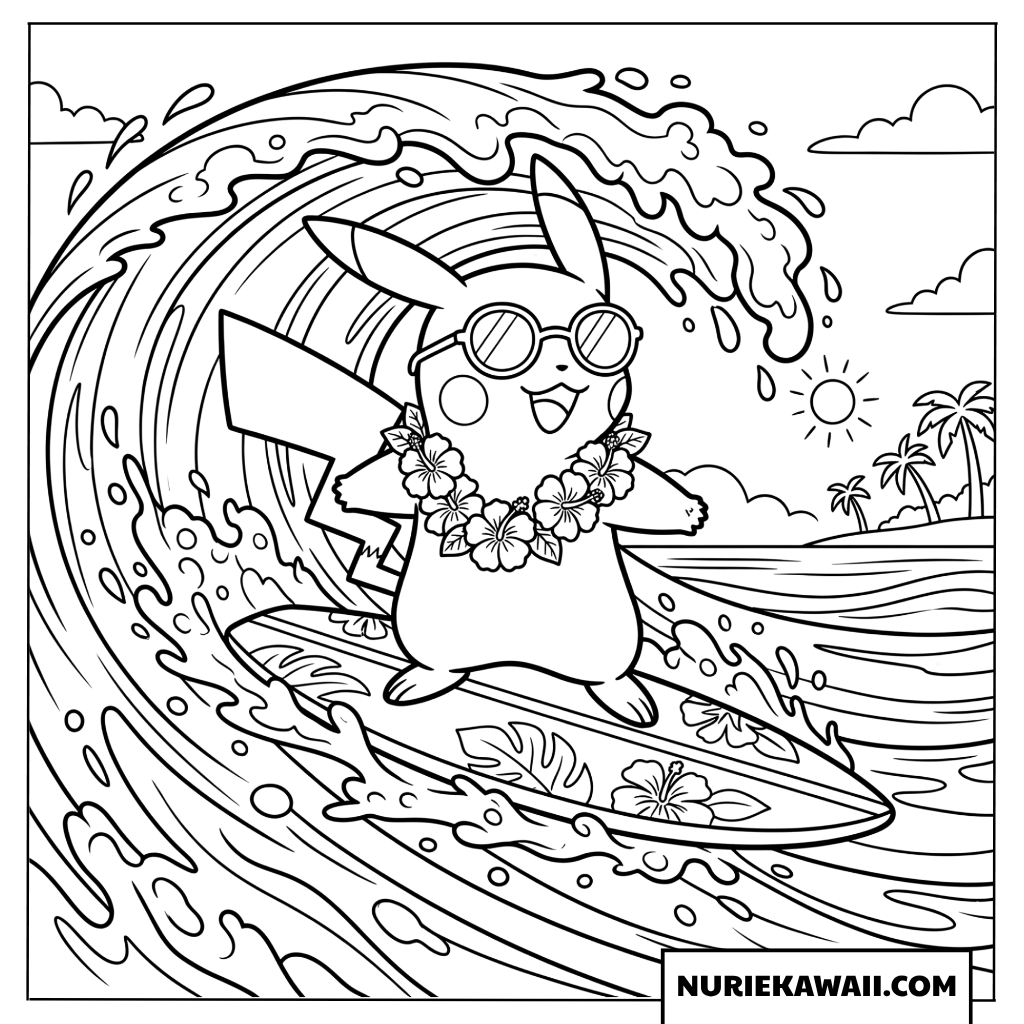 ピカチュウ サーフィン 夏 塗り絵