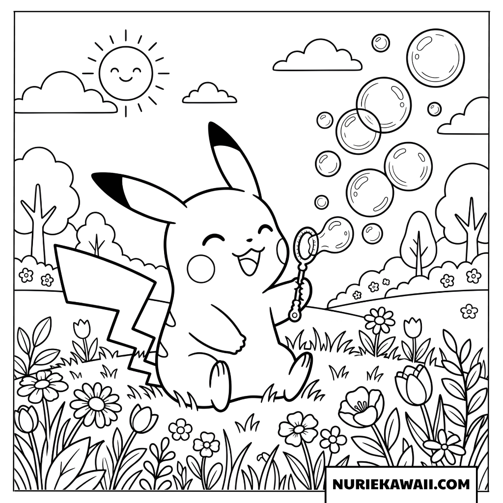 ピカチュウ シャボン玉 遊び 塗り絵