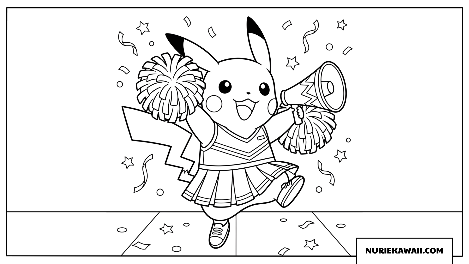 ピカチュウ チア応援 塗り絵