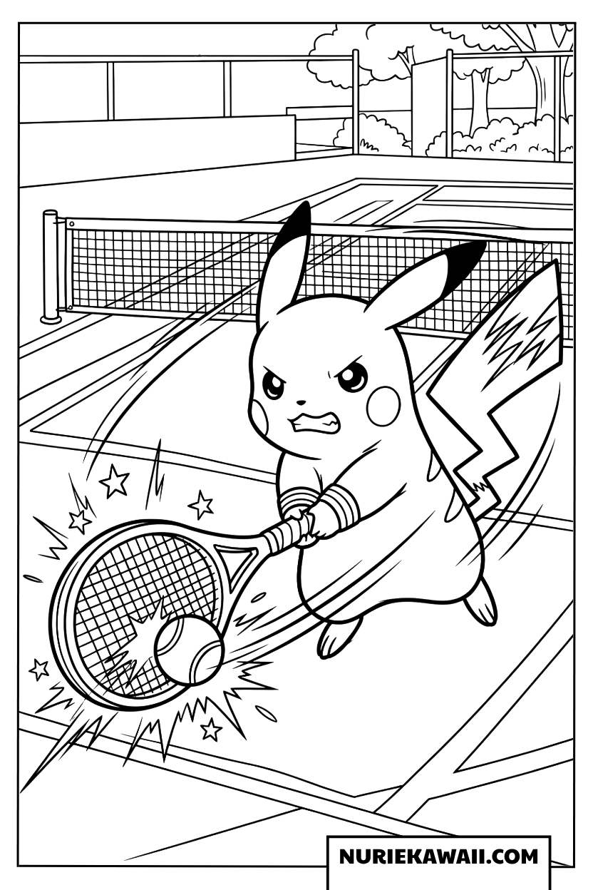 ピカチュウ テニス 強打 塗り絵