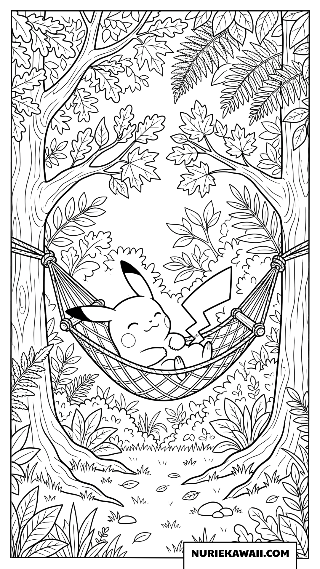 ピカチュウ ハンモック 森 夏 塗り絵