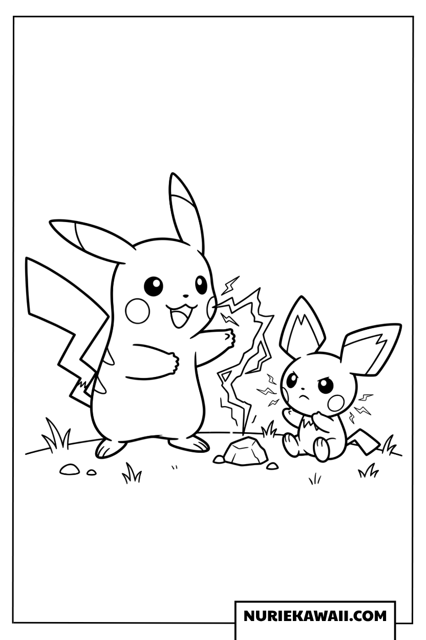 ピカチュウ ピチュー電気トレーニング 塗り絵
