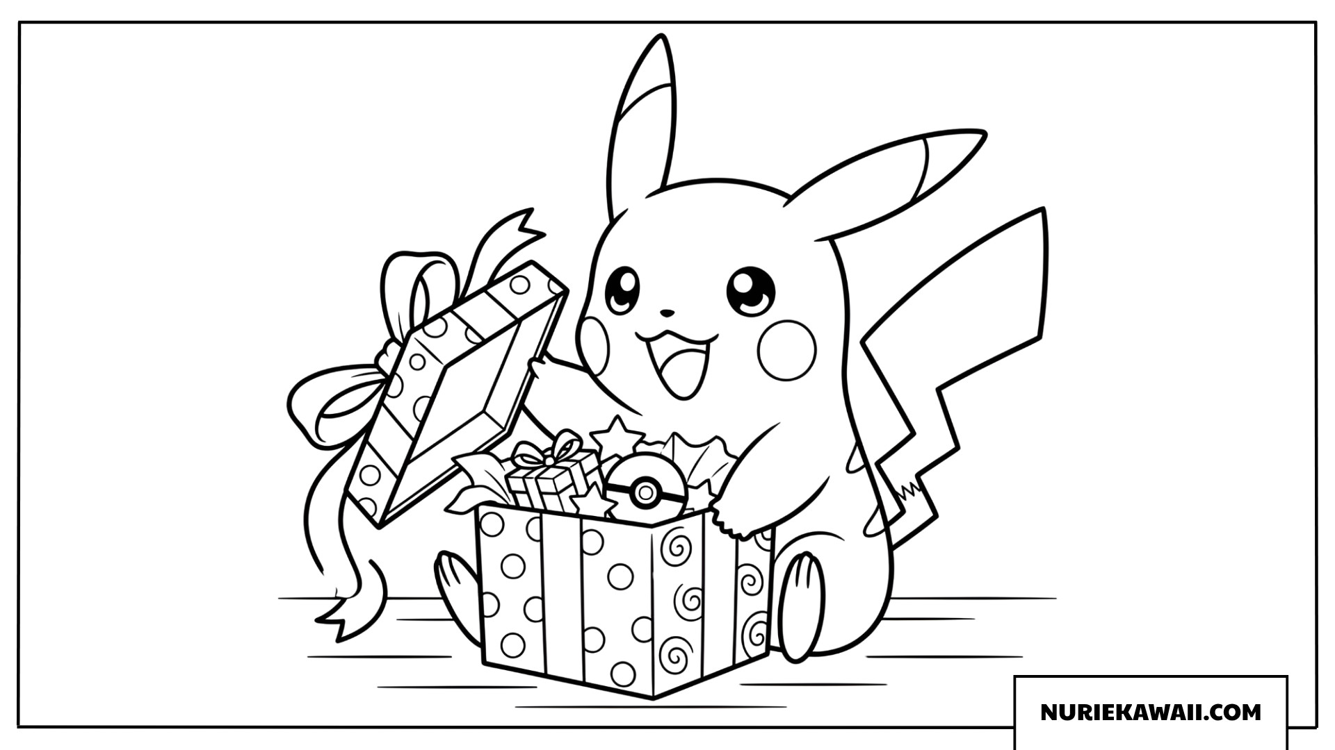 ピカチュウ プレゼント開封 塗り絵