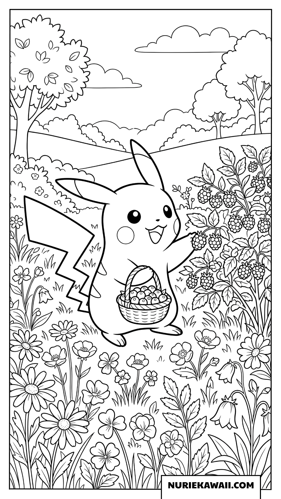 ピカチュウ ベリー摘み 夏 塗り絵