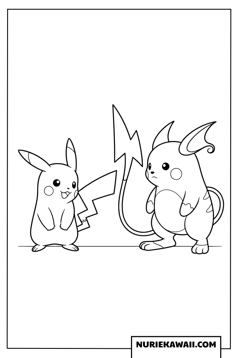 ピカチュウ ライチュウ対面 塗り絵