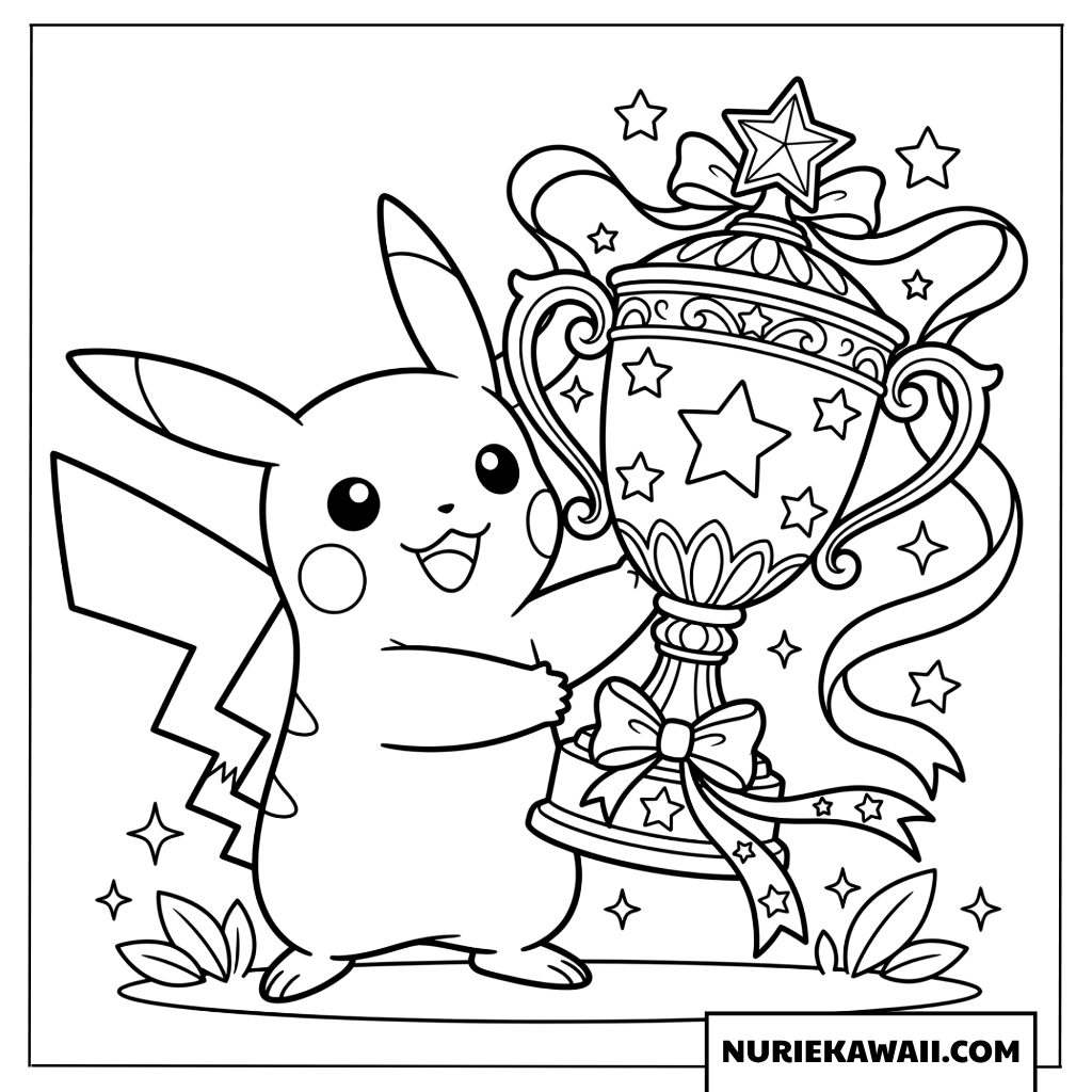 ピカチュウ 優勝トロフィー 塗り絵