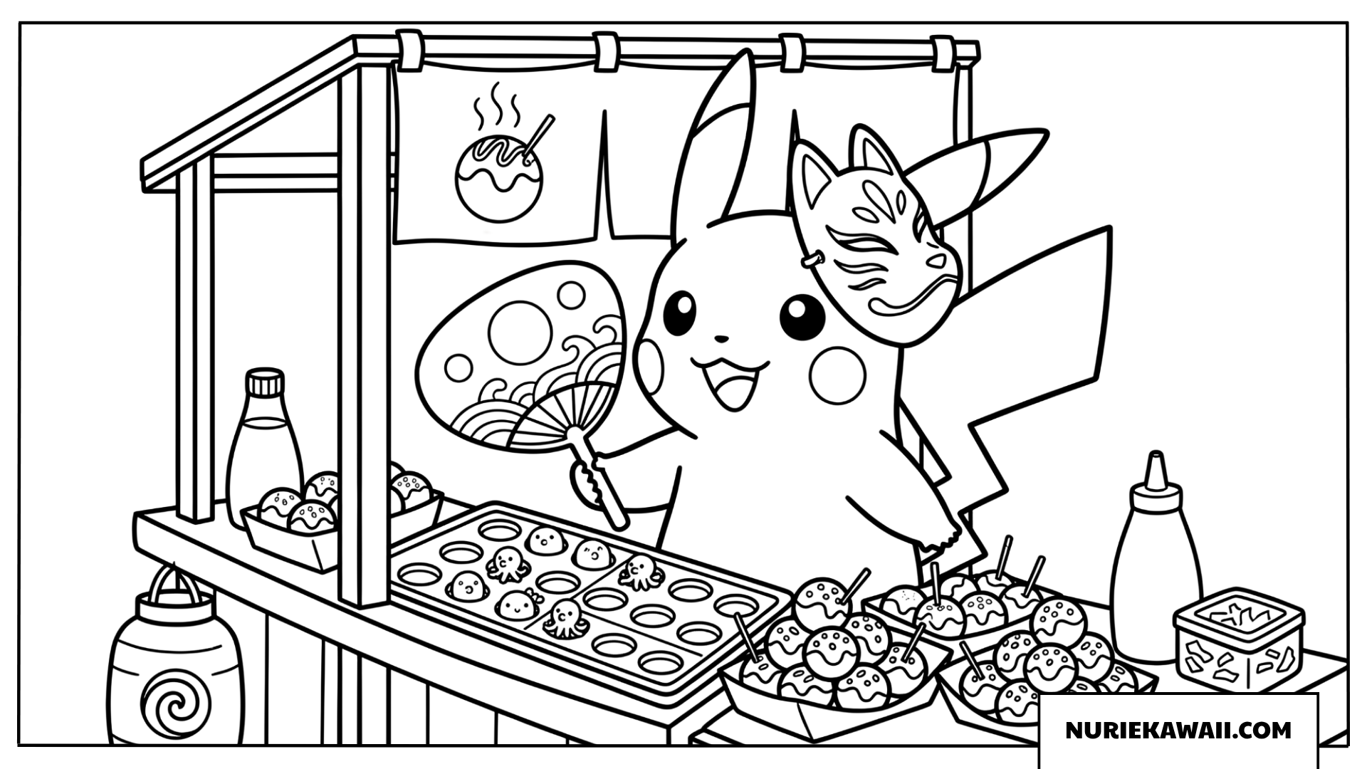 ピカチュウ 屋台 夏祭り 塗り絵