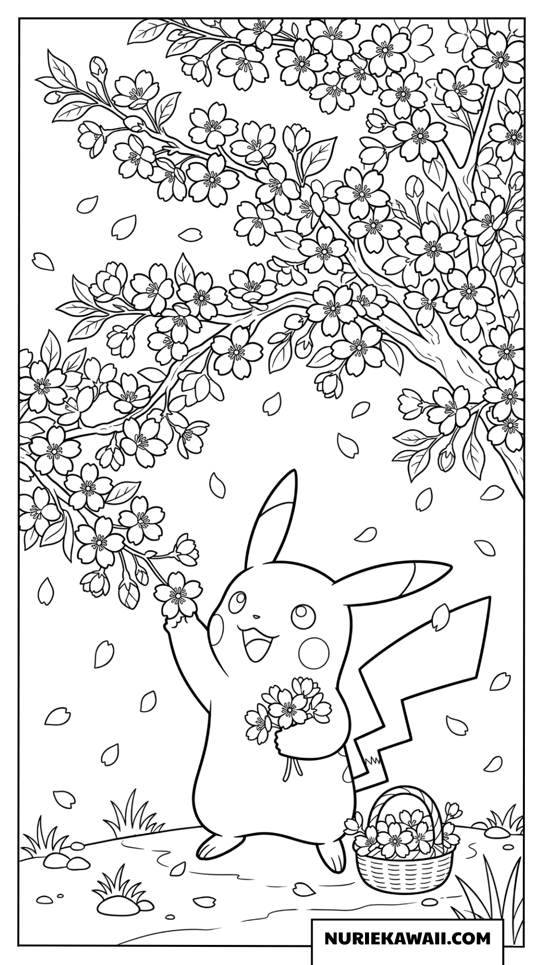 ピカチュウ 春の花集め 塗り絵