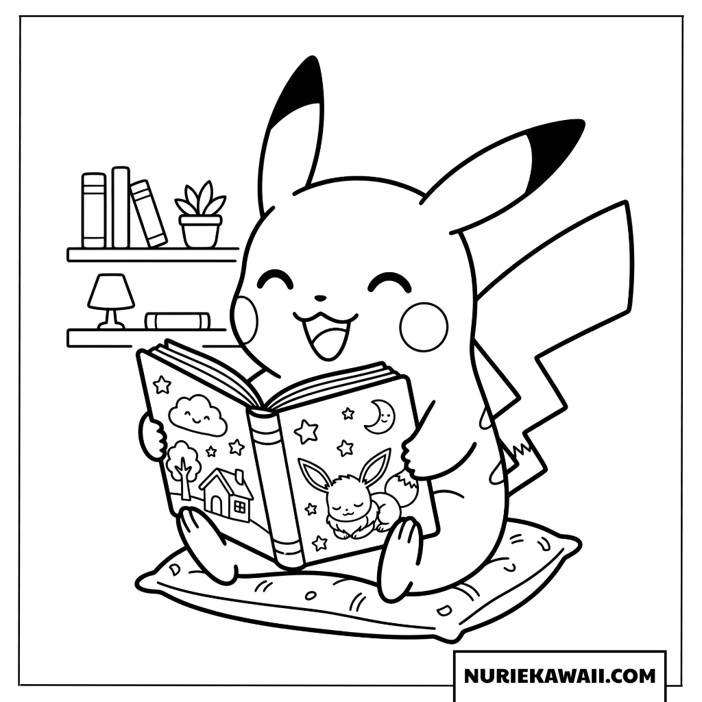 ピカチュウ 本を読む おうち時間 塗り絵
