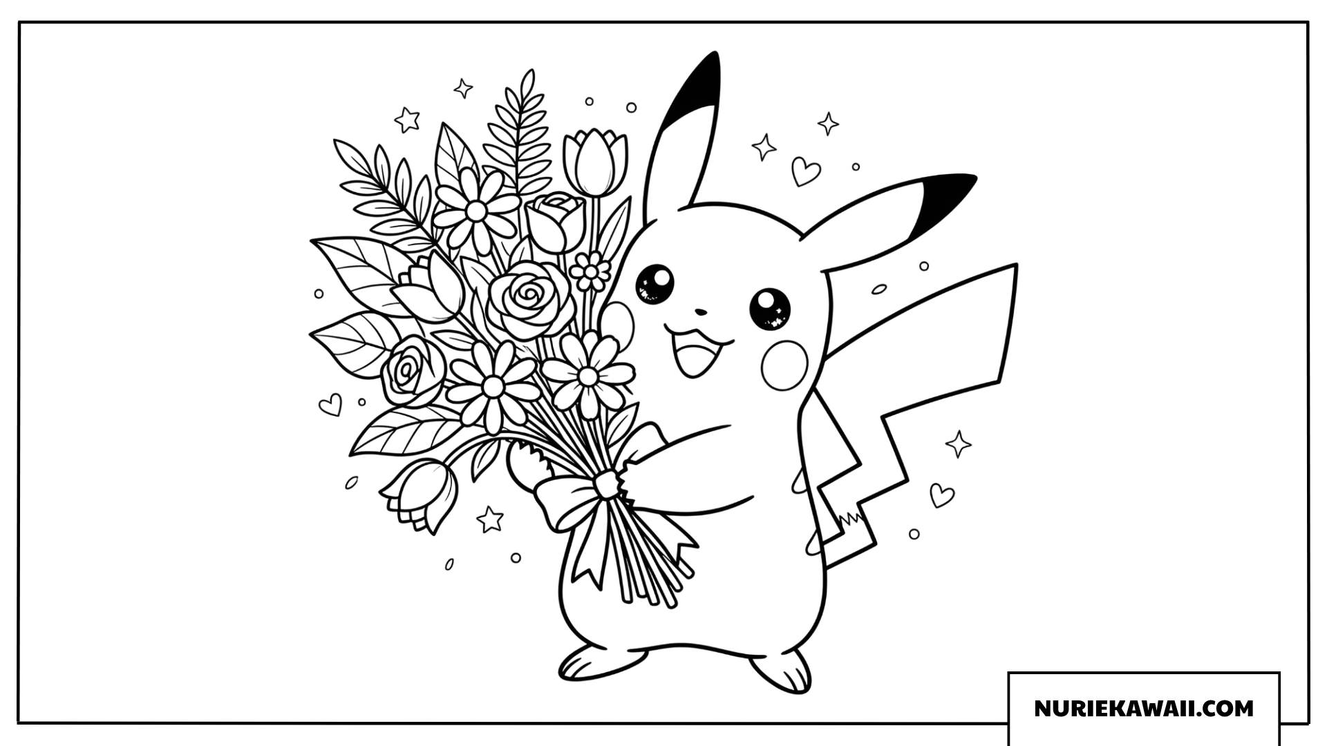 ピカチュウ 花束プレゼント 塗り絵