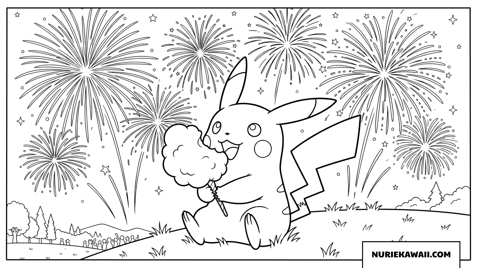 ピカチュウ 花火 夏 塗り絵