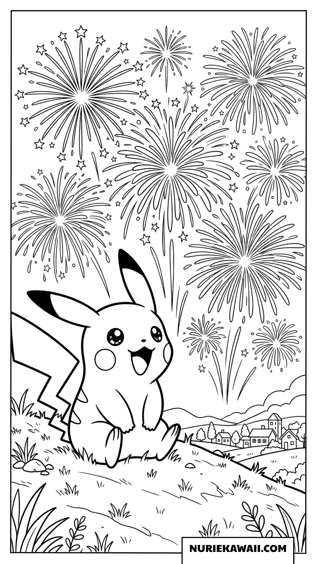ピカチュウ 花火の夜 塗り絵