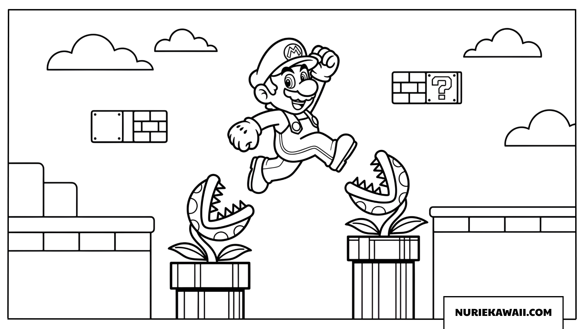 マリオ パックンフラワー ジャンプ 塗り絵