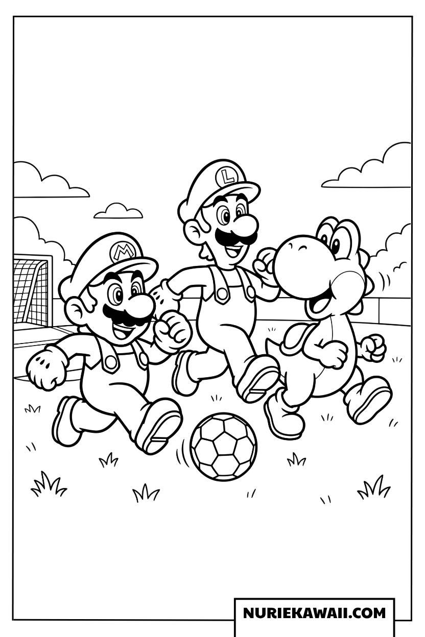 マリオ ルイージ ヨッシーのサッカー塗り絵