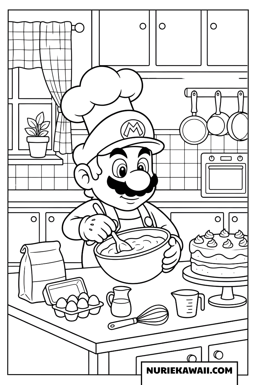 マリオ 楽しいケーキ作り 塗り絵