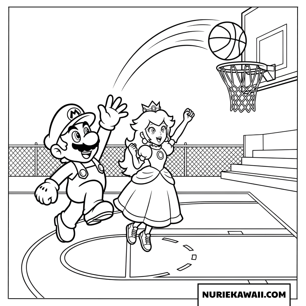 マリオとピーチ姫のシュート塗り絵