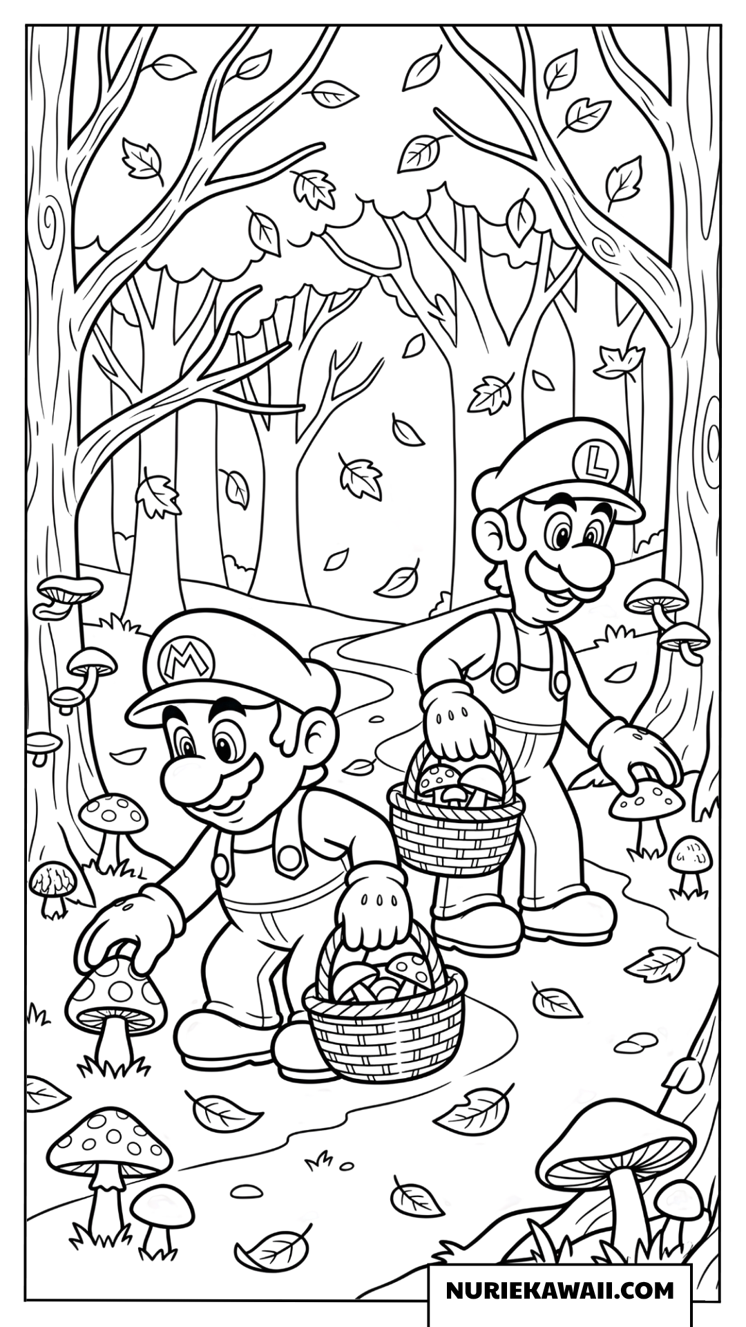 マリオとルイージのきのこ拾い塗り絵