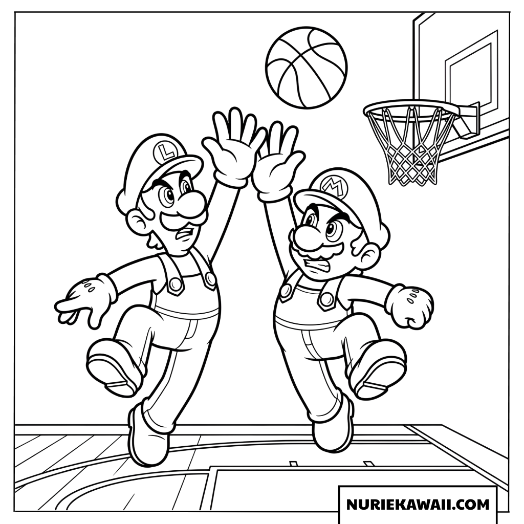 マリオとルイージのジャンプシュート塗り絵