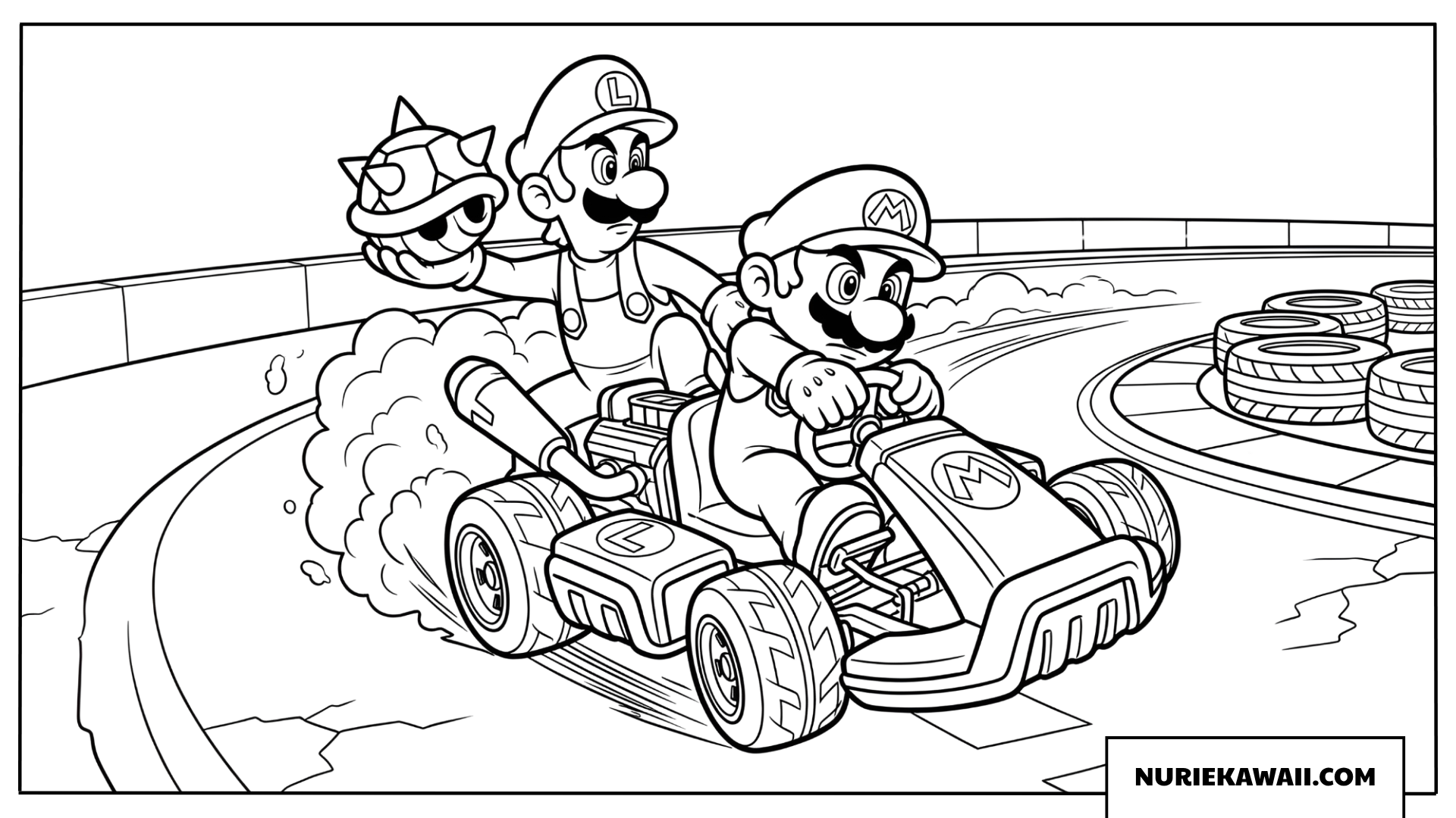 マリオとルイージのドリフト対決塗り絵