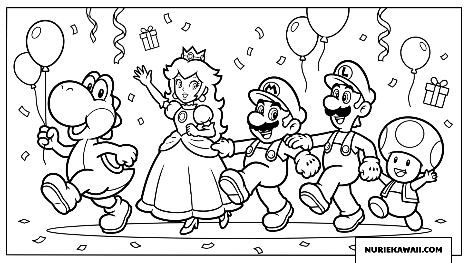 マリオと仲間たちの誕生日パーティー塗り絵