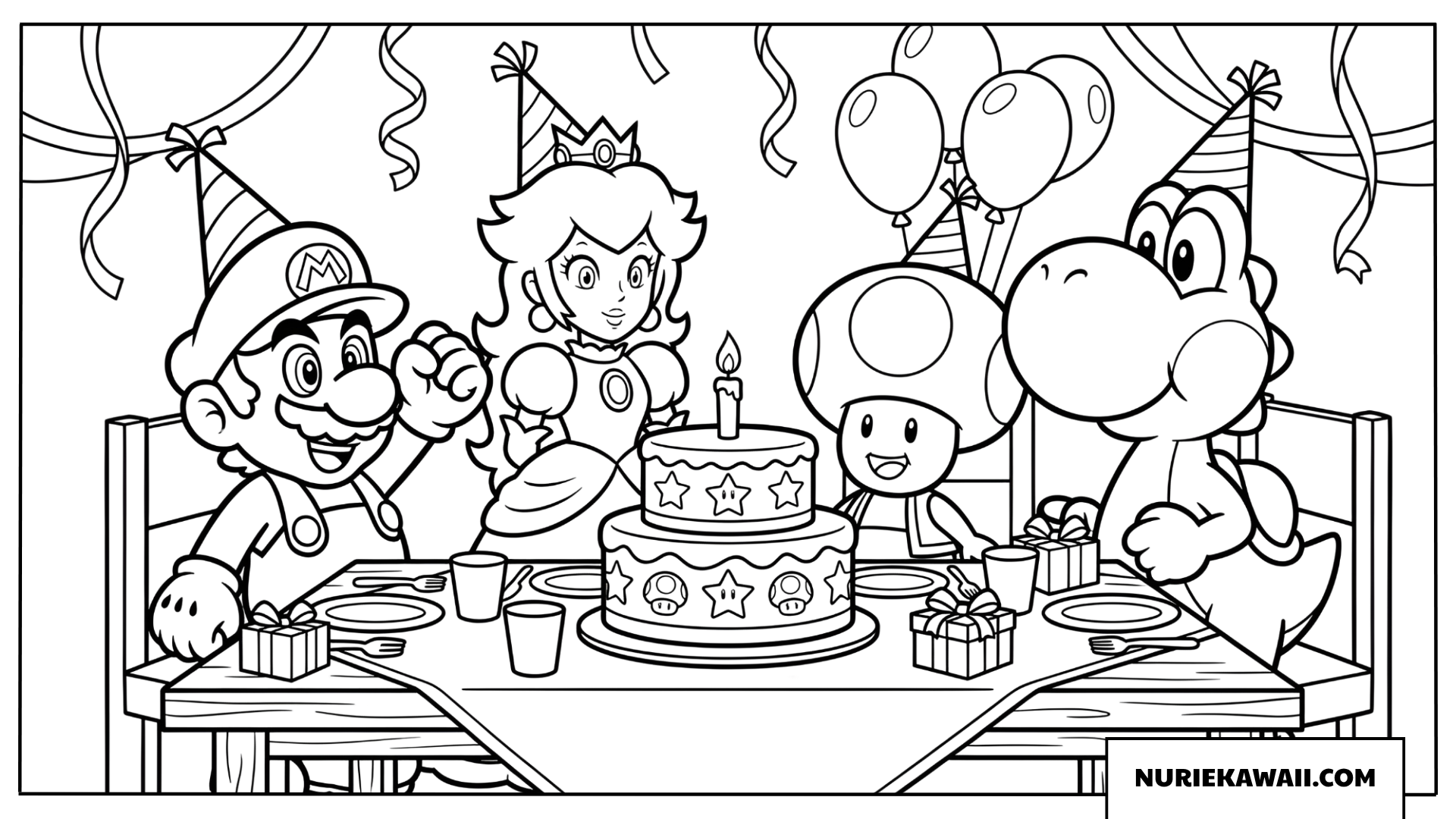 マリオと仲間のバースデーディナー塗り絵