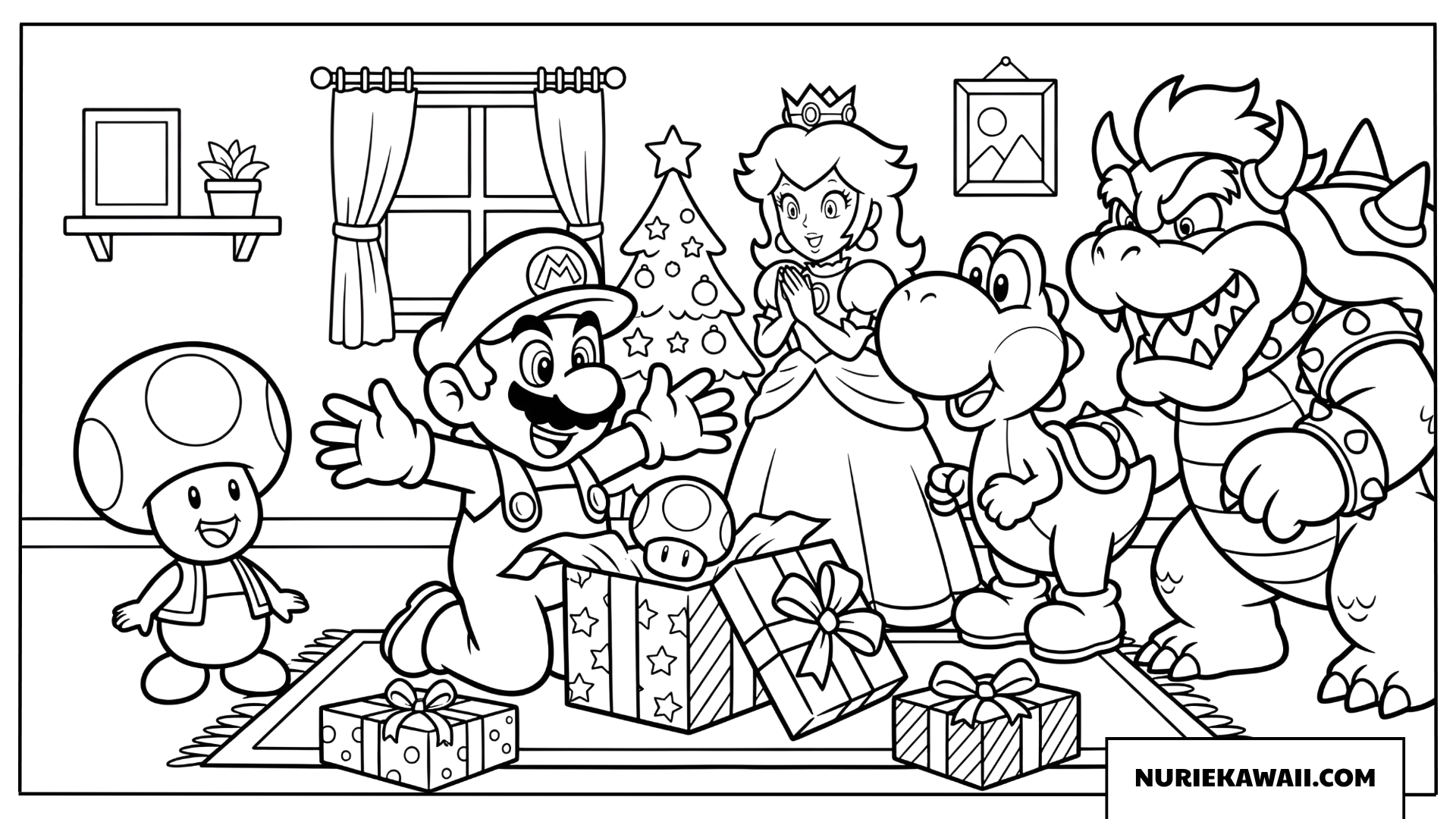 マリオと友だちのプレゼント開封塗り絵