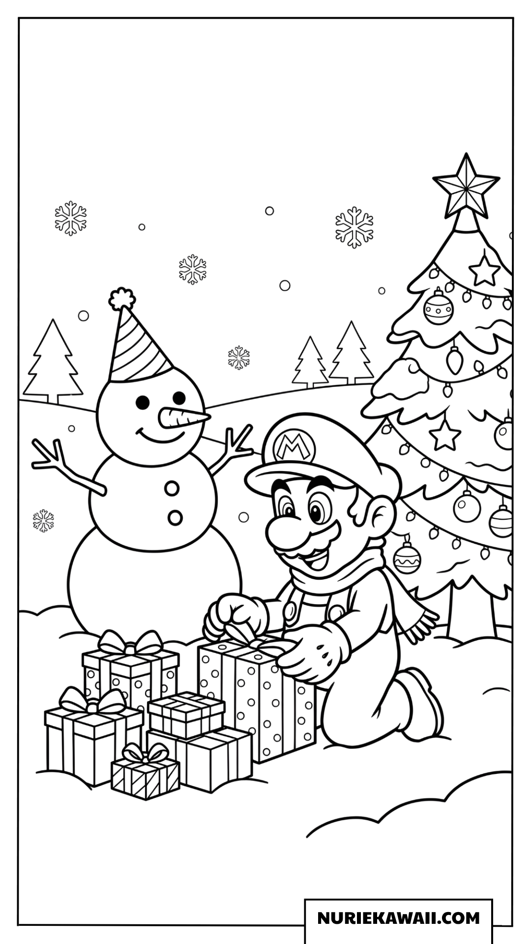 マリオの冬の誕生日雪だるまと塗り絵