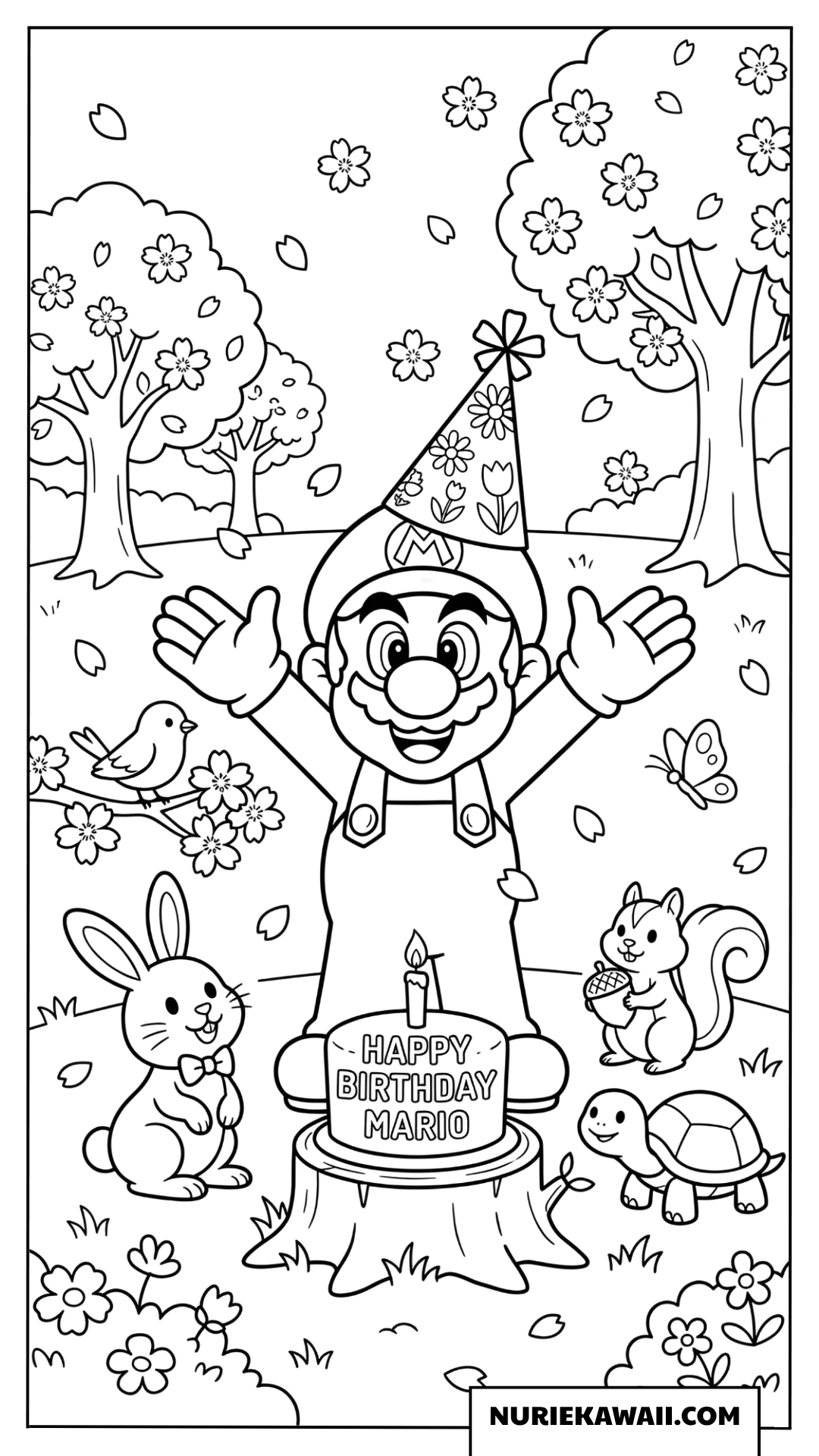 マリオの春の誕生日お花畑塗り絵