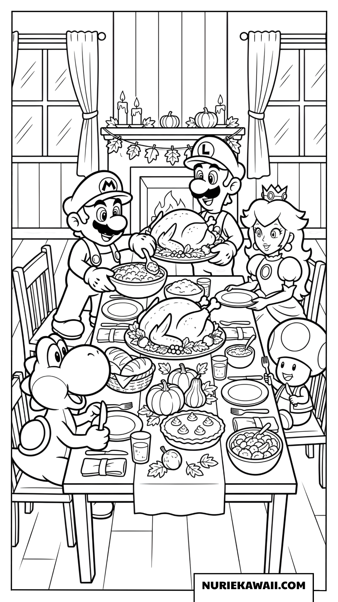 マリオの秋の感謝祭塗り絵