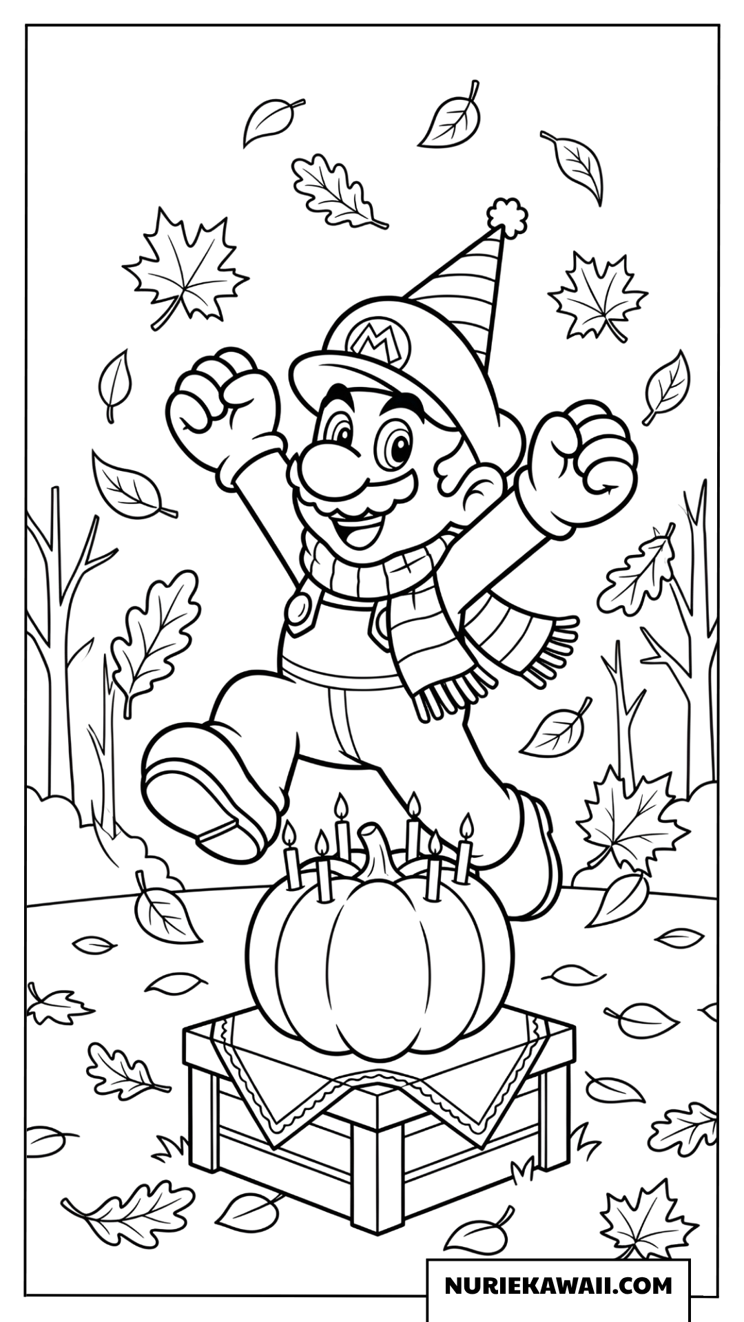 マリオの秋の誕生日かぼちゃケーキ塗り絵