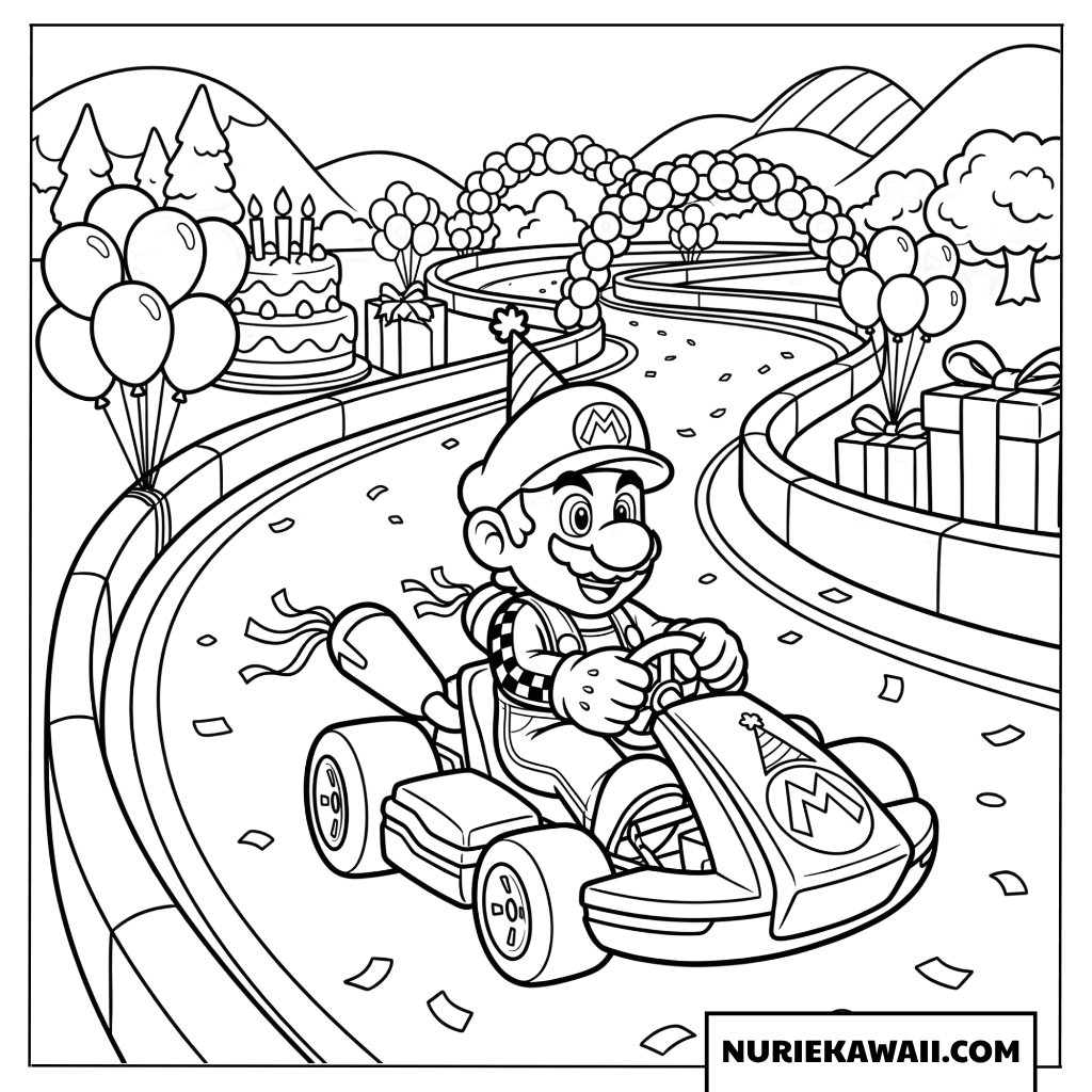 マリオの誕生日カートレース塗り絵