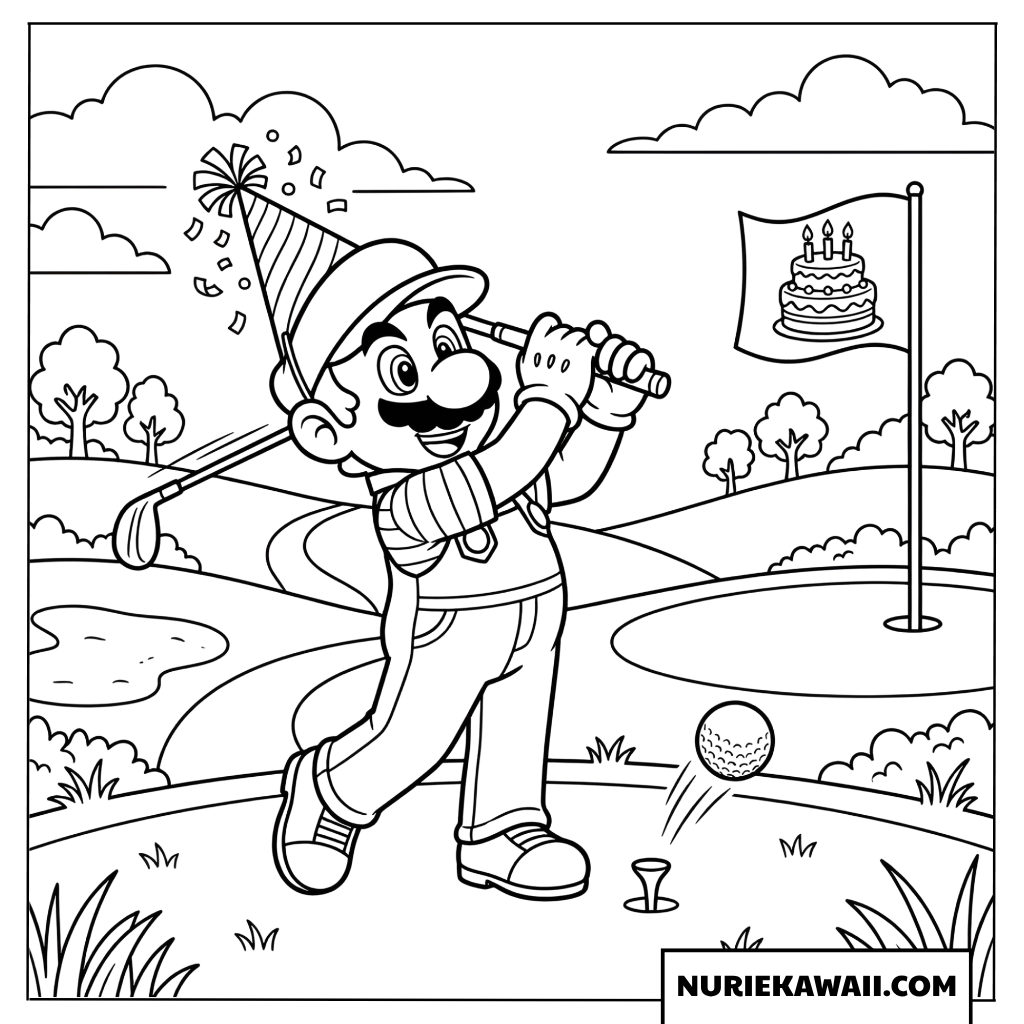 マリオの誕生日ゴルフプレー塗り絵