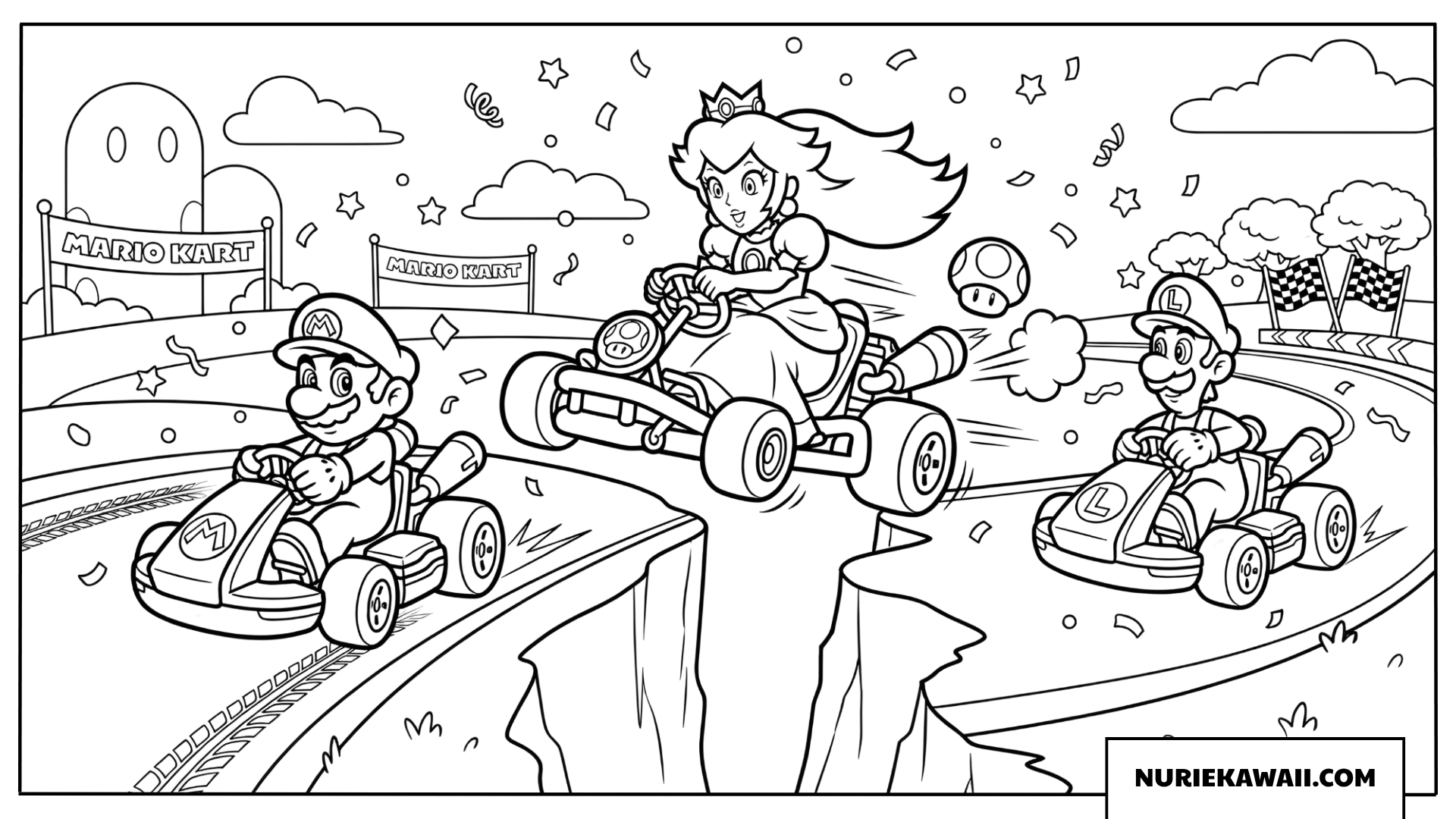 マリオカート崖ジャンプレース塗り絵