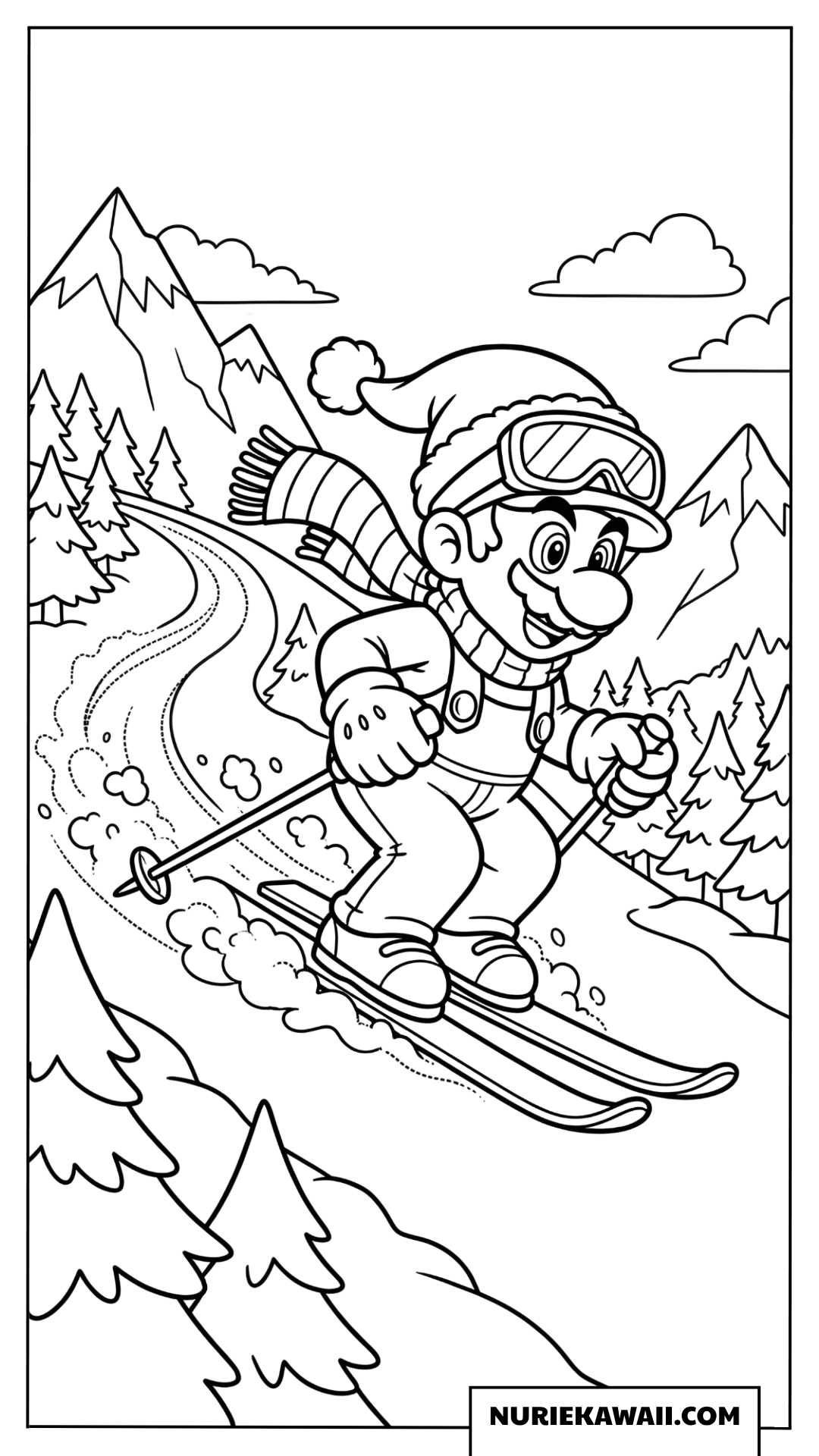 マリオ冬のスキー冒険塗り絵