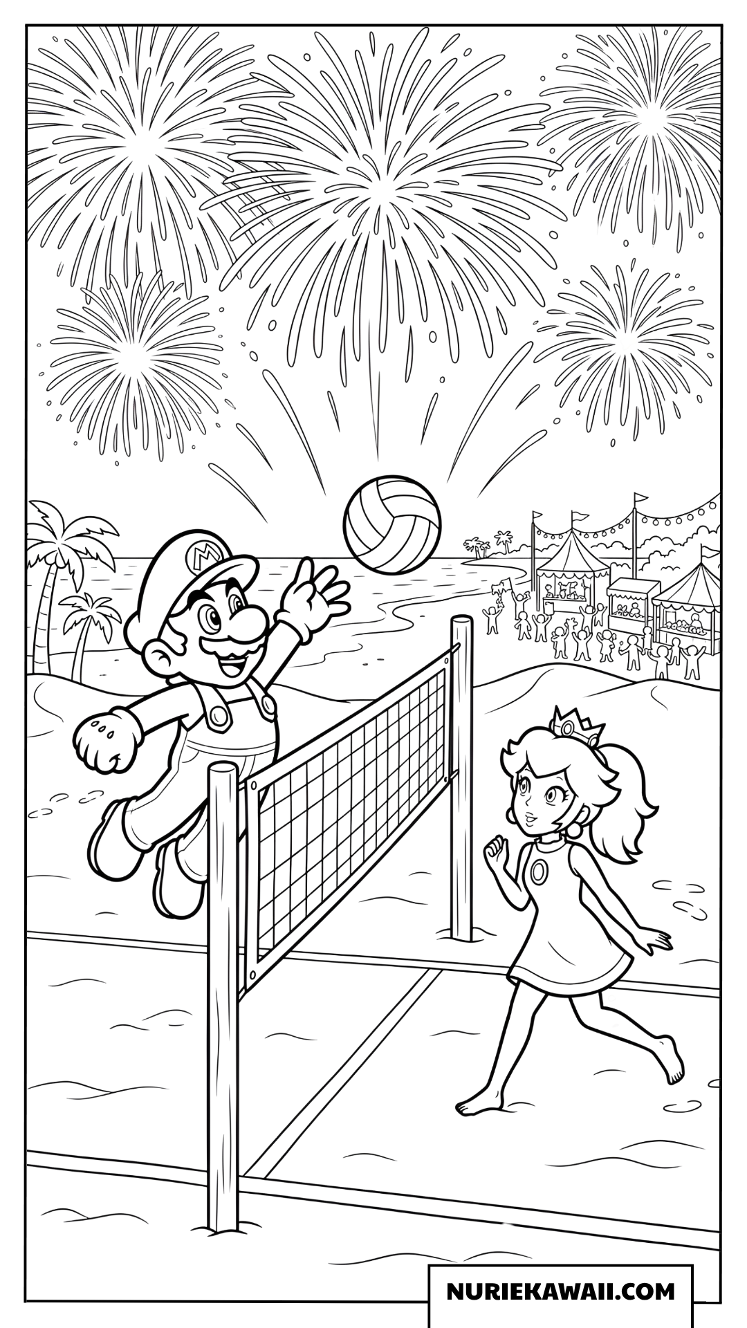マリオ夏のビーチバレー塗り絵