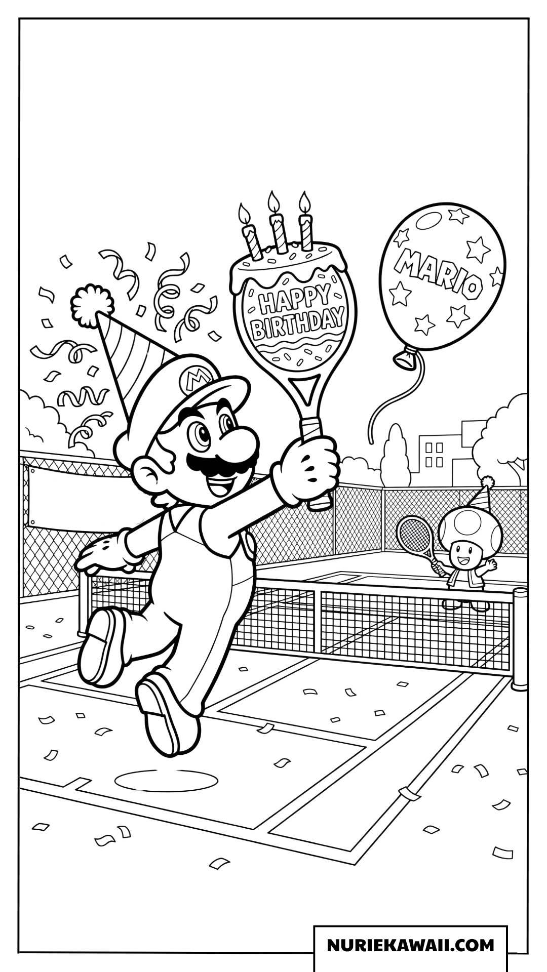 マリオ誕生日テニス塗り絵