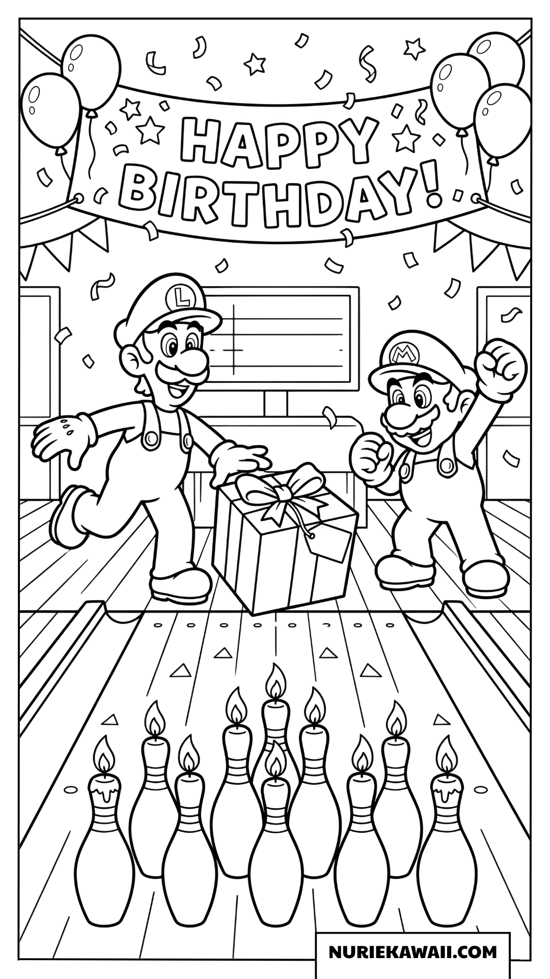 マリオ誕生日ボウリング塗り絵