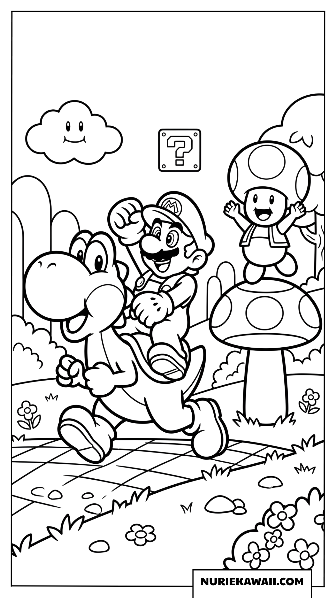 ヨッシーとマリオ 冒険 塗り絵