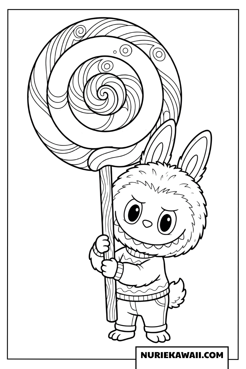 ラブブと巨大ペロペロキャンディの塗り絵