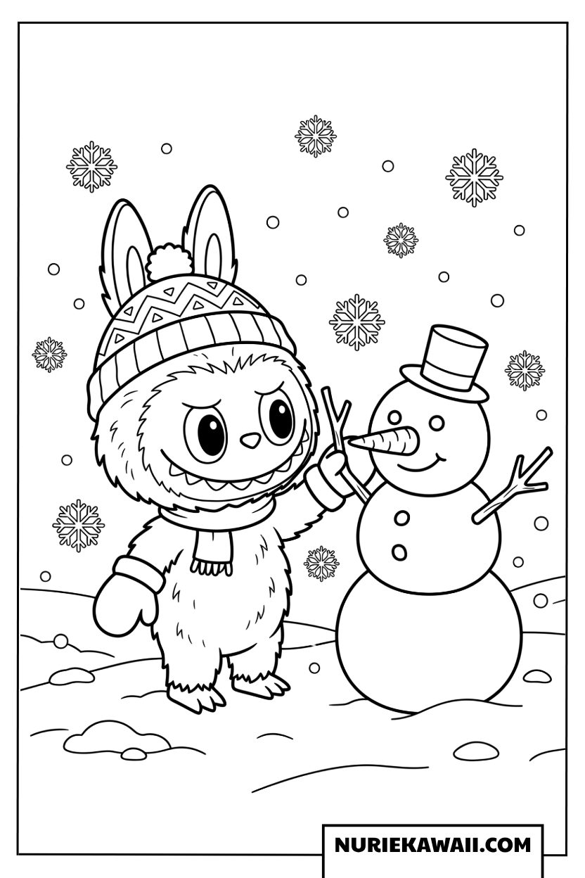 ラブブと雪だるまの塗り絵