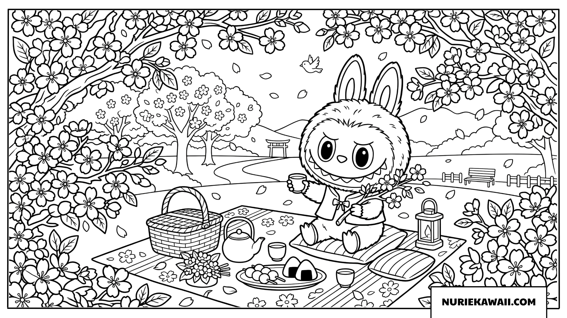 ラブブのお花見ピクニック塗り絵