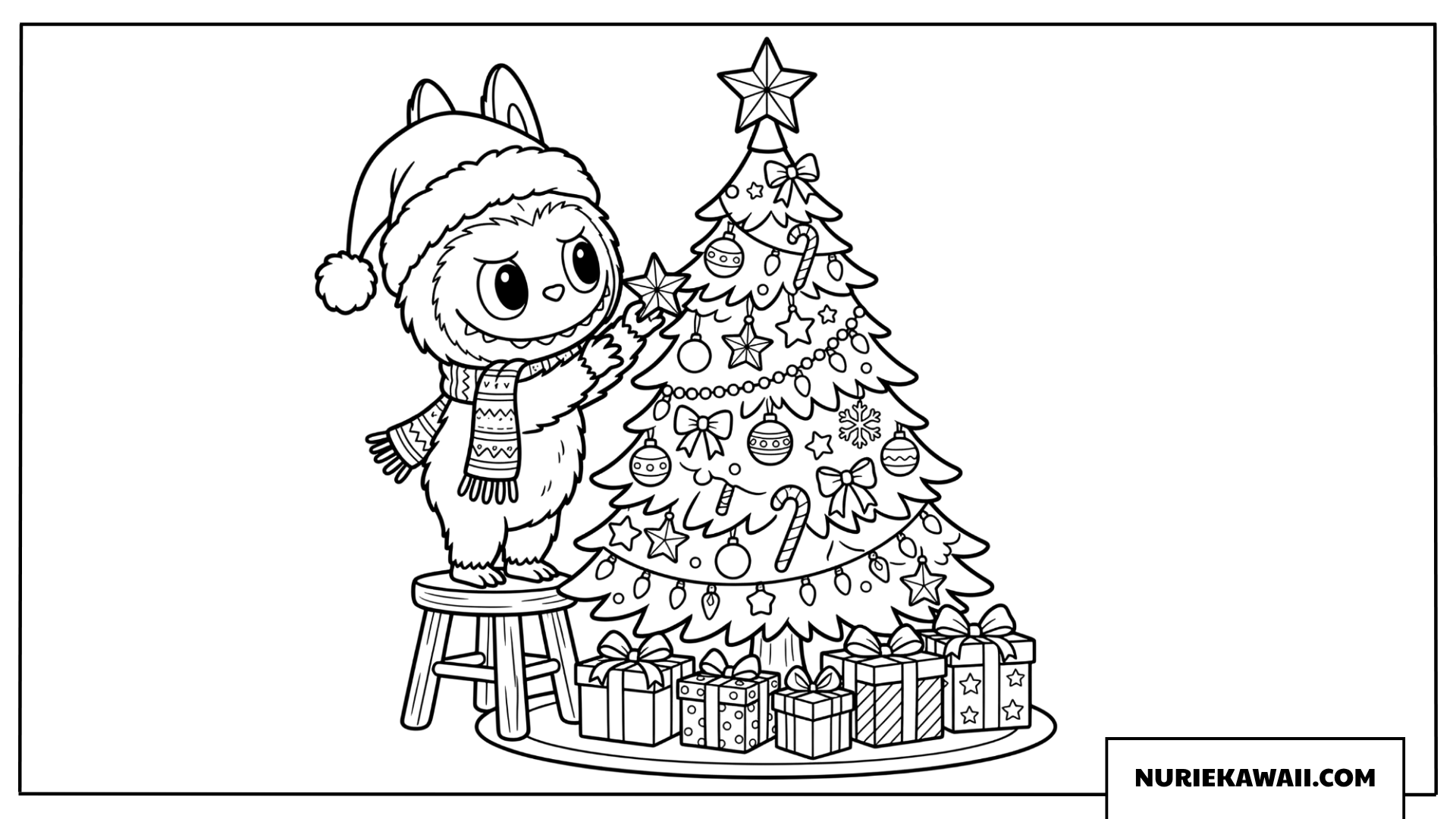 ラブブのクリスマスツリー飾り付け塗り絵