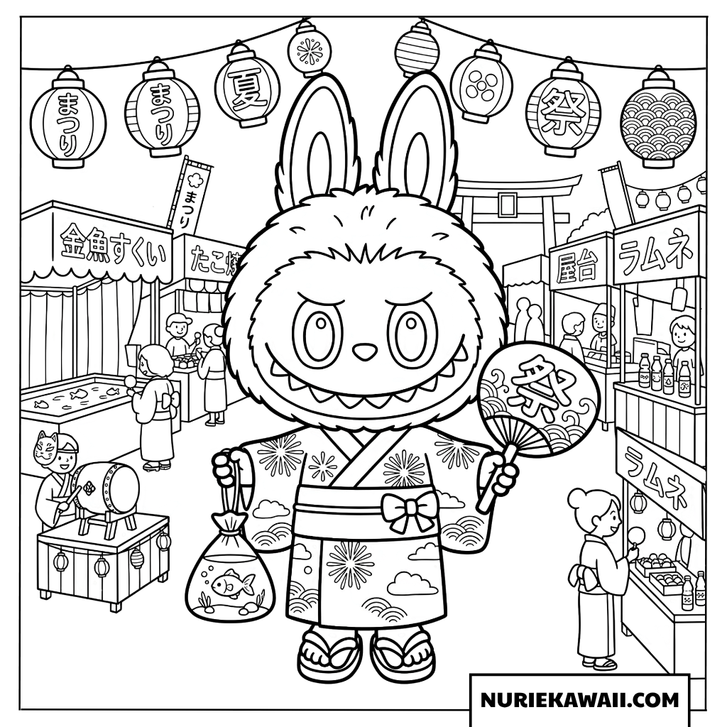 ラブブの日本の夏祭り塗り絵