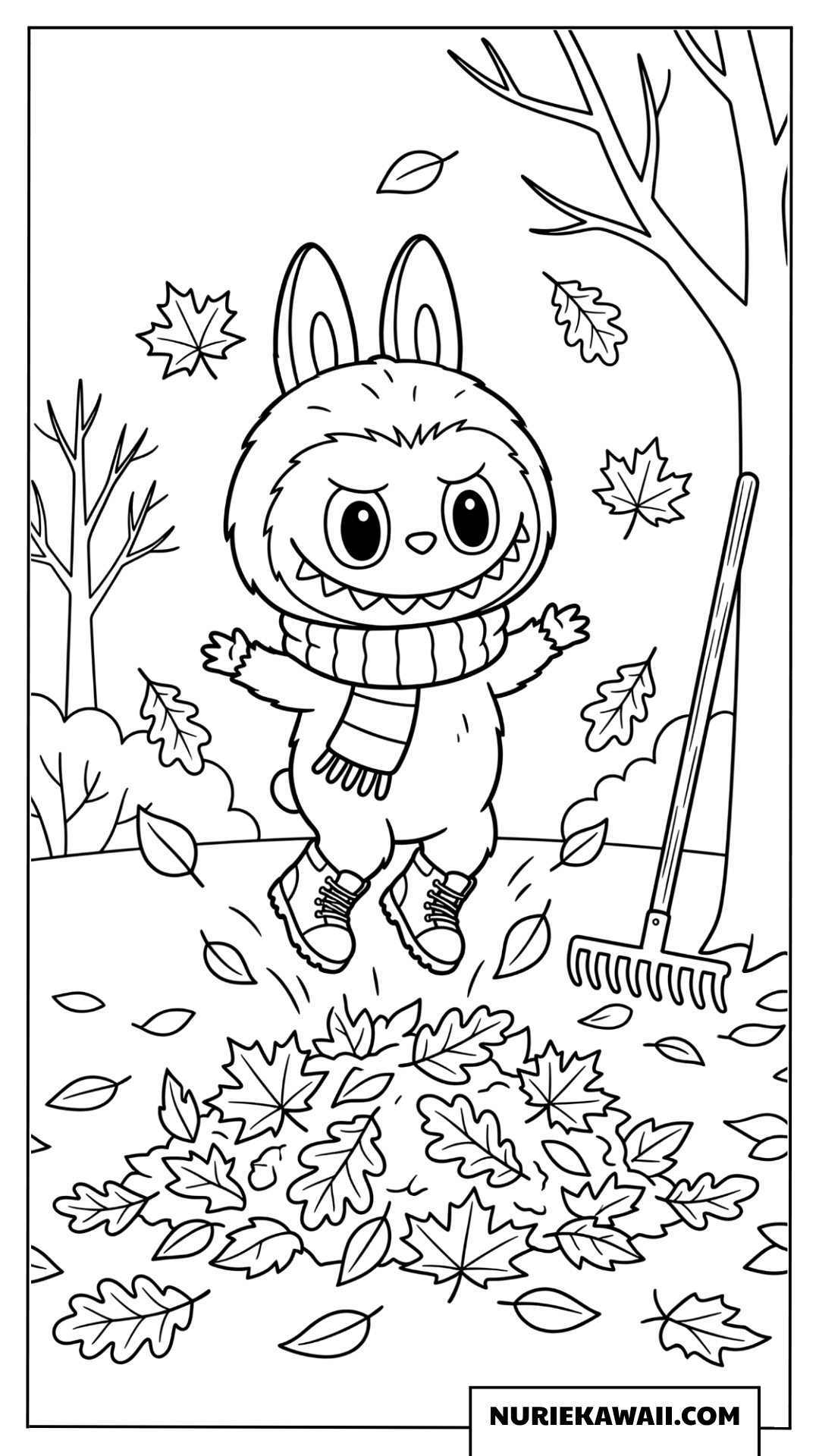 ラブブの落ち葉遊び塗り絵