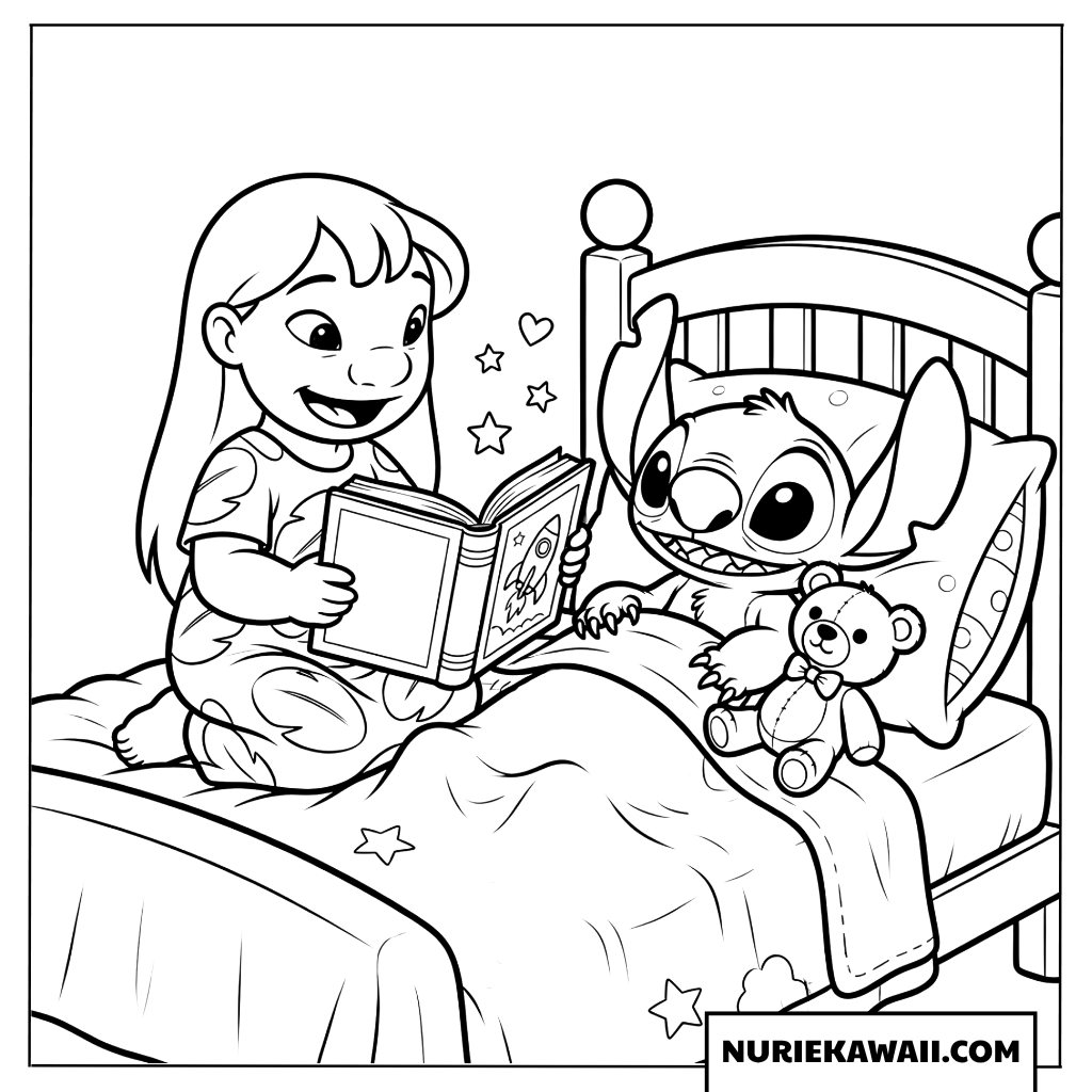 リロとスティッチ おやすみ前の読書 塗り絵